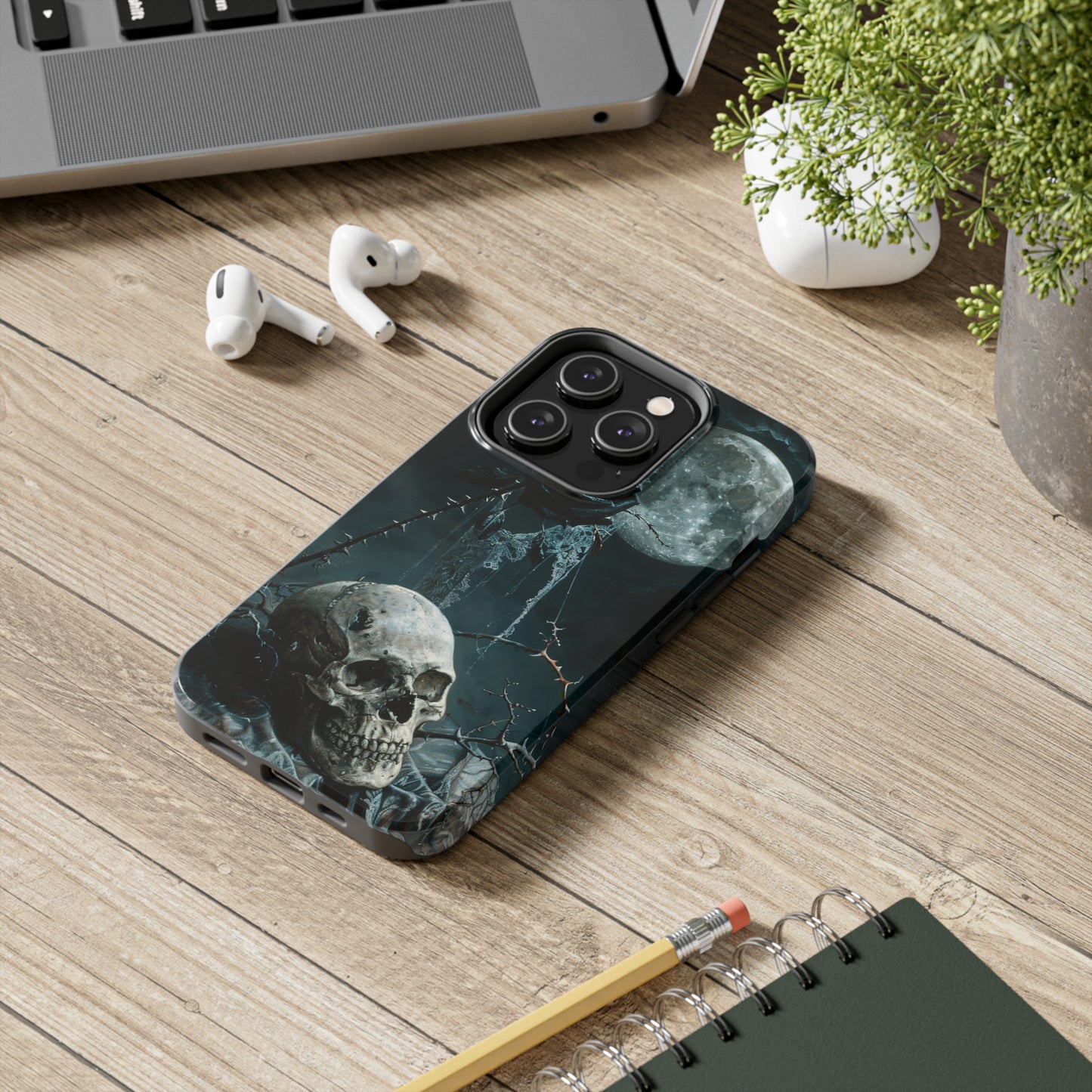 Gothic Skull and Black Rose Phone Case for iPhone - Lightweight, Impact Resistant, Wireless Charging Compatible