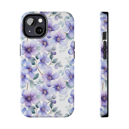 AI Violets Floral Pattern Phone Case for iPhone - Lightweight, Impact Resistant, Wireless Charging Compatible