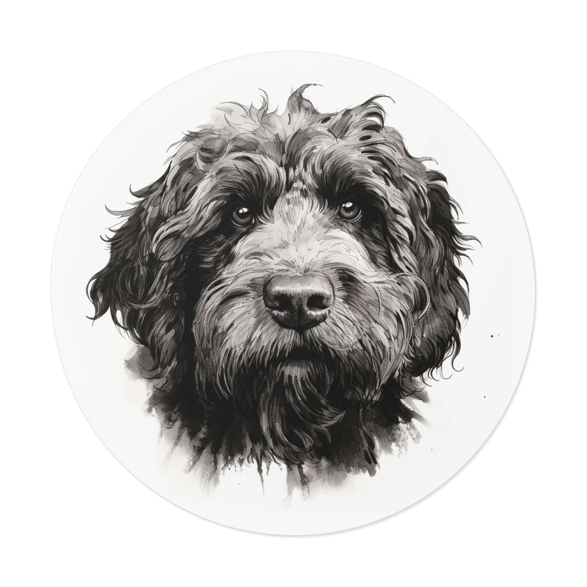 Round Vinyl Dog Sticker - Newfypoo, Labradoodle, Pet Decal