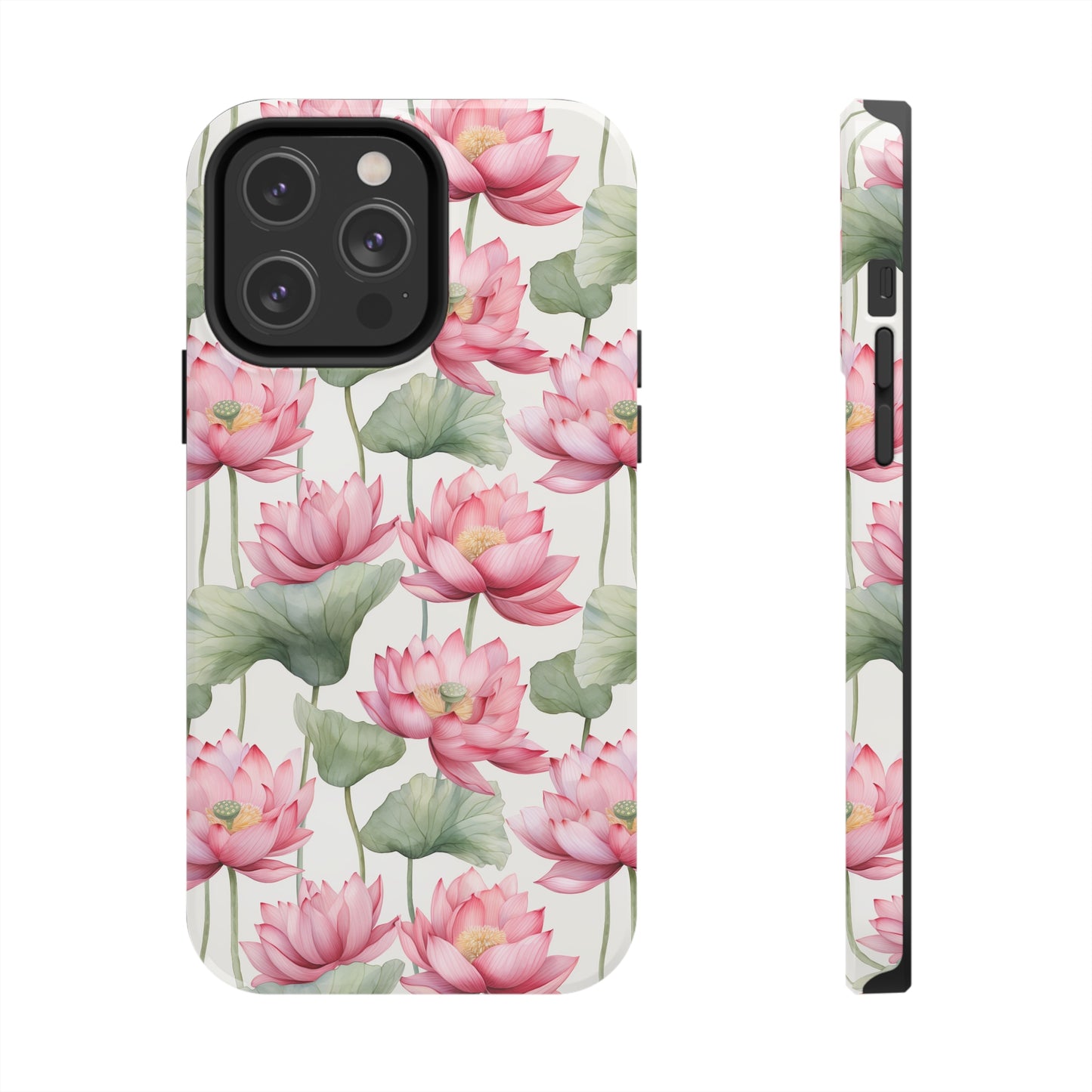 AI Lotus Flower Pattern Phone Case for iPhone - Lightweight, Impact Resistant, Wireless Charging Compatible