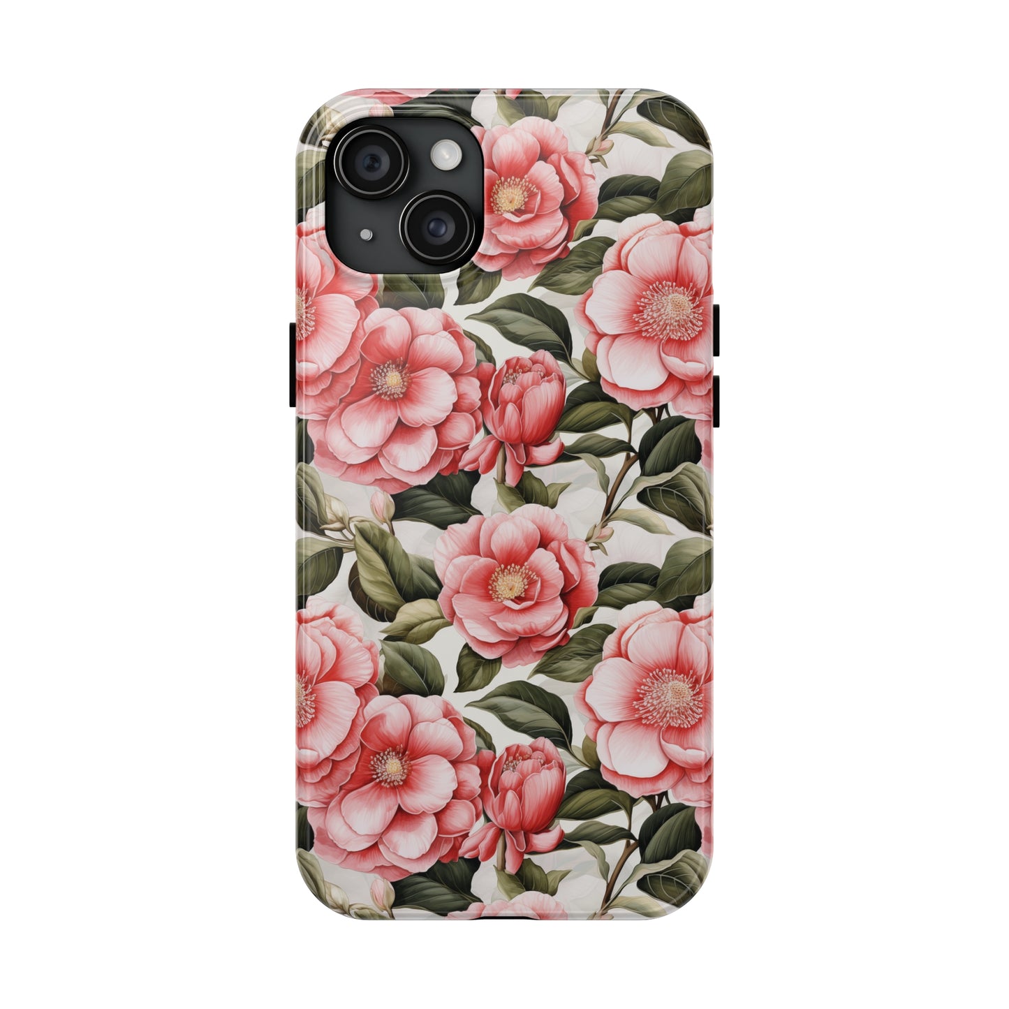 AI Camellias Flower Pattern Phone Case for iPhone - Lightweight, Impact Resistant, Wireless Charging Compatible