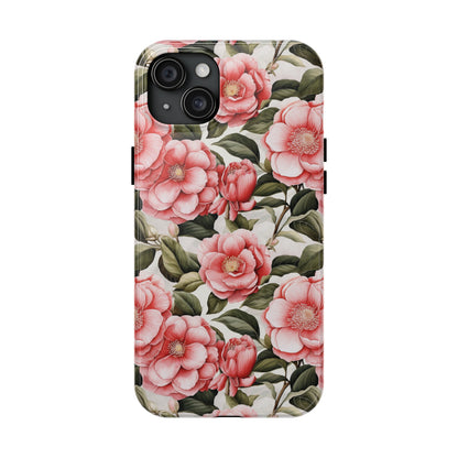 AI Camellias Flower Pattern Phone Case for iPhone - Lightweight, Impact Resistant, Wireless Charging Compatible