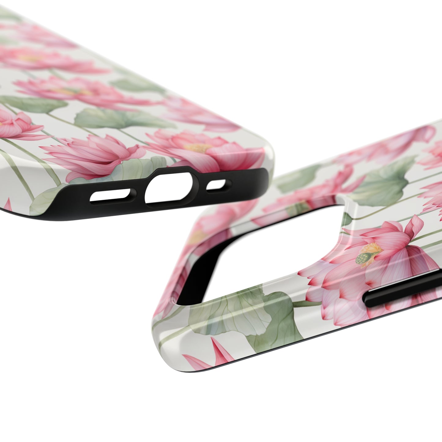 AI Lotus Flower Pattern Phone Case for iPhone - Lightweight, Impact Resistant, Wireless Charging Compatible