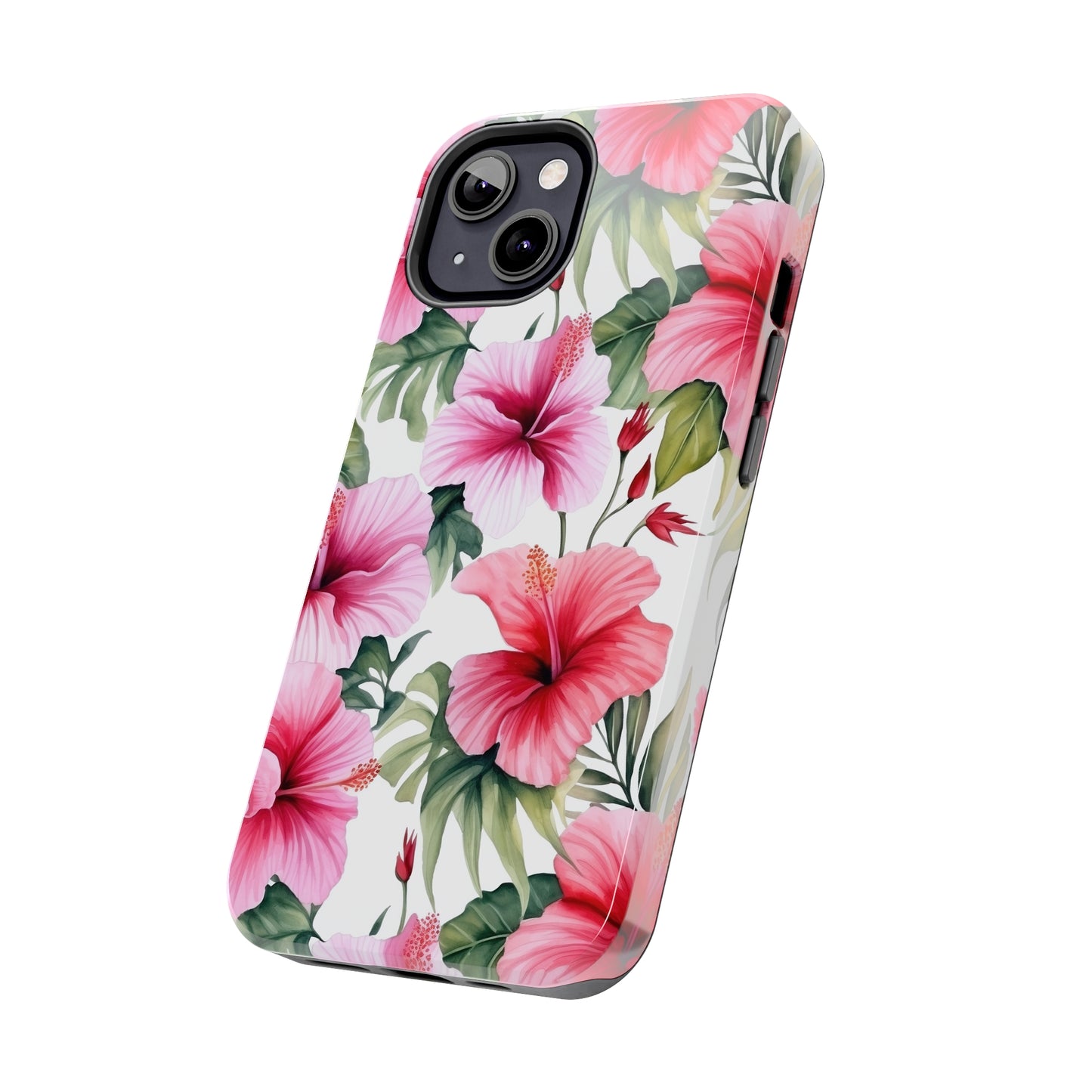 AI Pink Hibiscus Pattern Phone Case for iPhone - Lightweight, Impact Resistant, Wireless Charging Compatible-AI phone case-AI By AJ