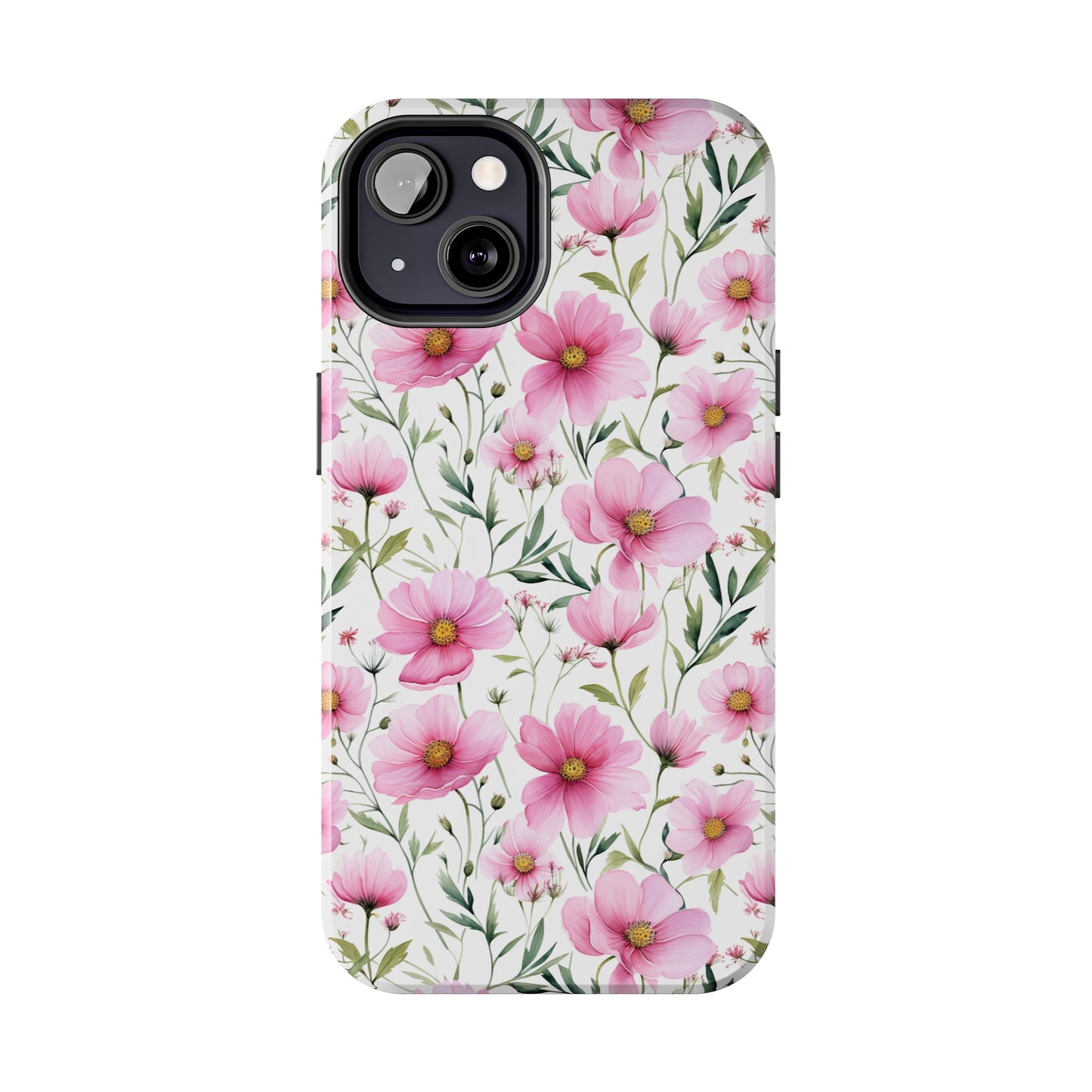 AI Cosmos Flower Pattern Phone Case for iPhone - Lightweight, Impact Resistant, Wireless Charging Compatible