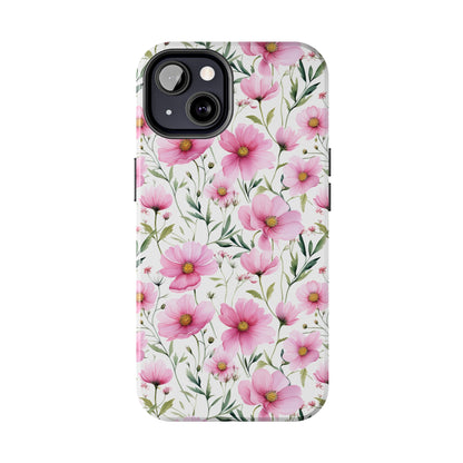 AI Cosmos Flower Pattern Phone Case for iPhone - Lightweight, Impact Resistant, Wireless Charging Compatible