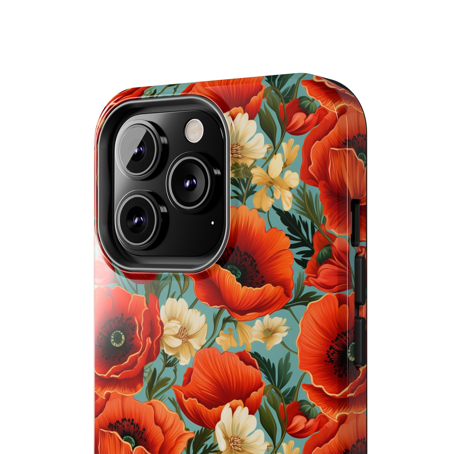 AI Poppies Floral Pattern Phone Case for iPhone - Lightweight, Impact Resistant, Wireless Charging Compatible