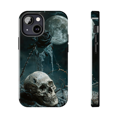 Gothic Skull and Black Rose Phone Case for iPhone - Lightweight, Impact Resistant, Wireless Charging Compatible