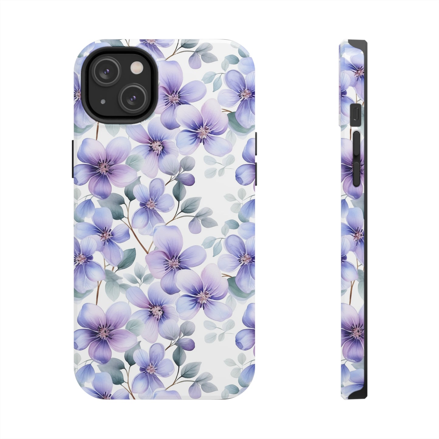 AI Violets Floral Pattern Phone Case for iPhone - Lightweight, Impact Resistant, Wireless Charging Compatible