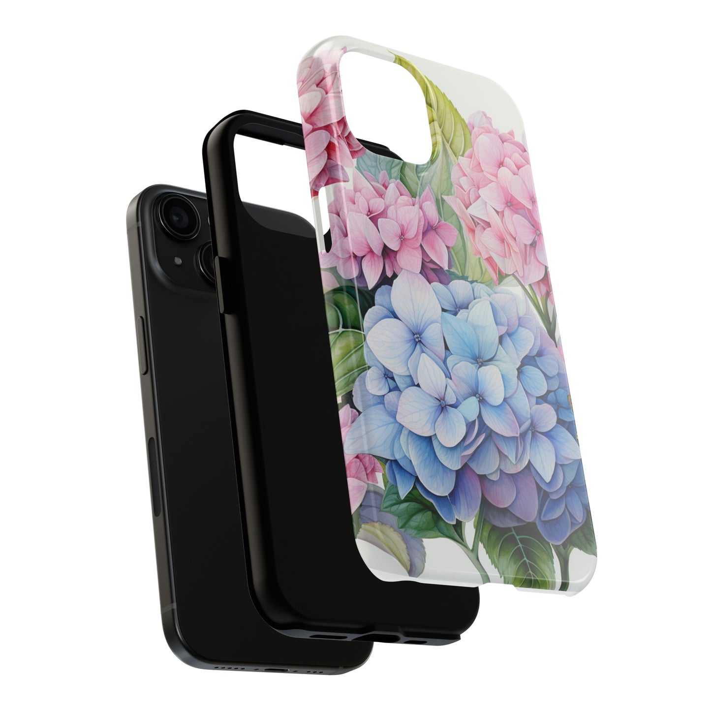 AI Hydrangeas Floral Pattern Phone Case for iPhone - Lightweight, Impact Resistant, Wireless Charging Compatible