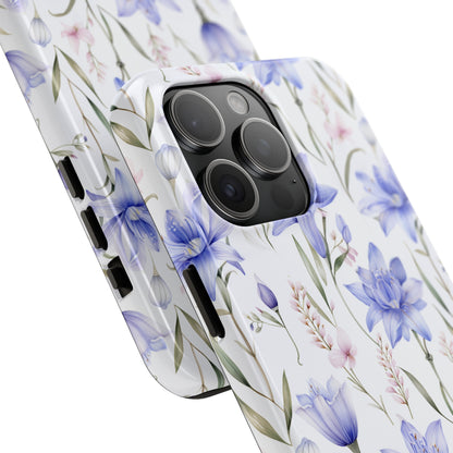 AI Bluebell Pattern Phone Case for iPhone - Lightweight, Impact Resistant, Wireless Charging Compatible