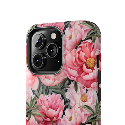 AI Peonies Floral Pattern Phone Case for iPhone - Lightweight, Impact Resistant, Wireless Charging Compatible