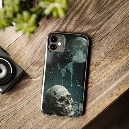 Gothic Skull and Black Rose Phone Case for iPhone - Lightweight, Impact Resistant, Wireless Charging Compatible