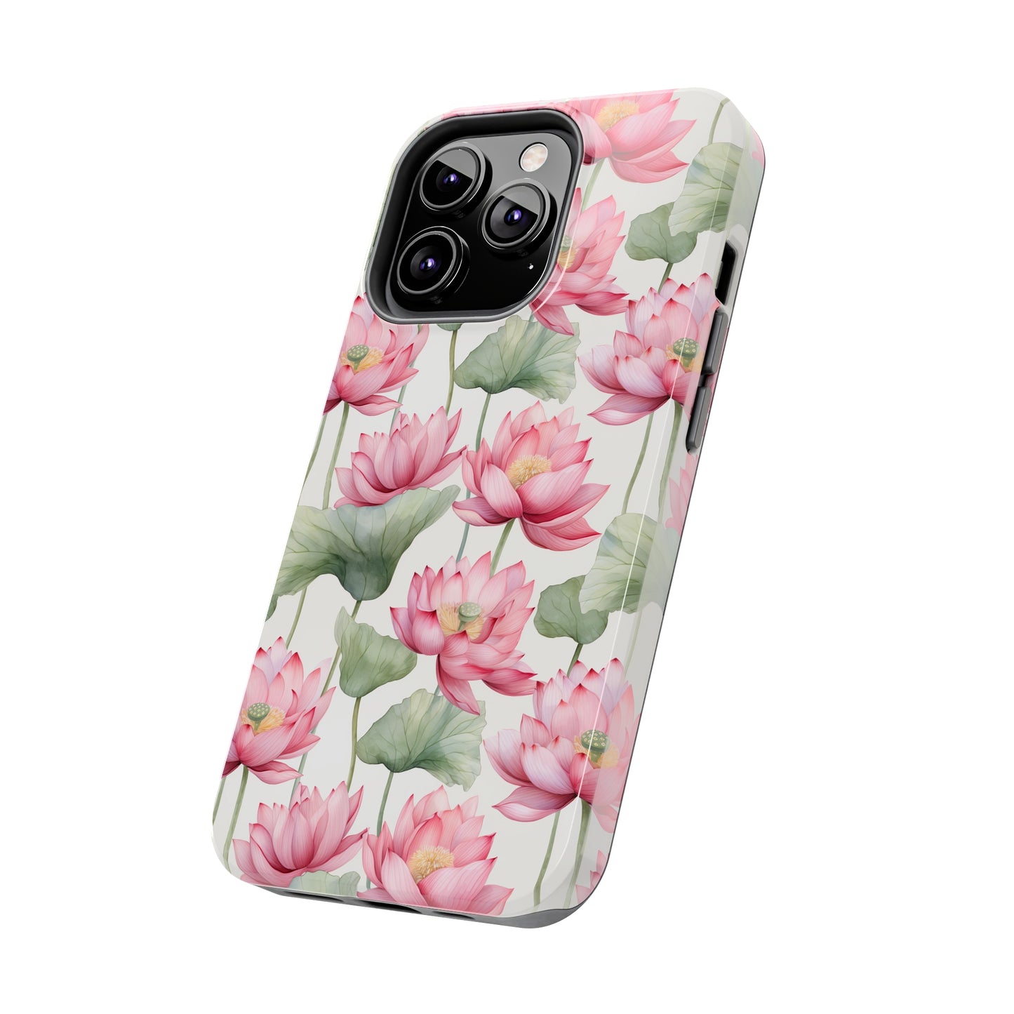 AI Lotus Flower Pattern Phone Case for iPhone - Lightweight, Impact Resistant, Wireless Charging Compatible