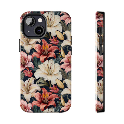 AI Lillies Flower Pattern Phone Case for iPhone - Lightweight, Impact Resistant, Wireless Charging Compatible