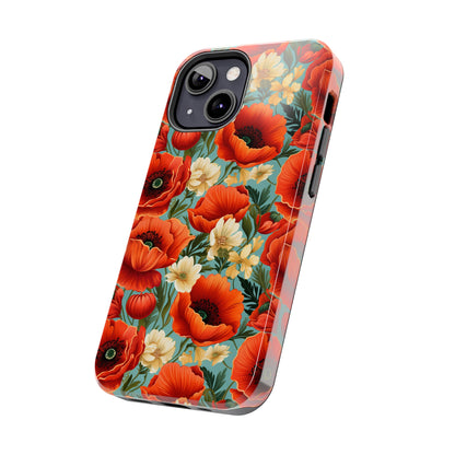 AI Poppies Floral Pattern Phone Case for iPhone - Lightweight, Impact Resistant, Wireless Charging Compatible