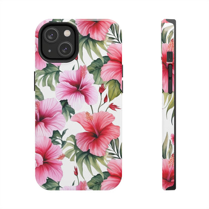 AI Pink Hibiscus Pattern Phone Case for iPhone - Lightweight, Impact Resistant, Wireless Charging Compatible-AI phone case-AI By AJ