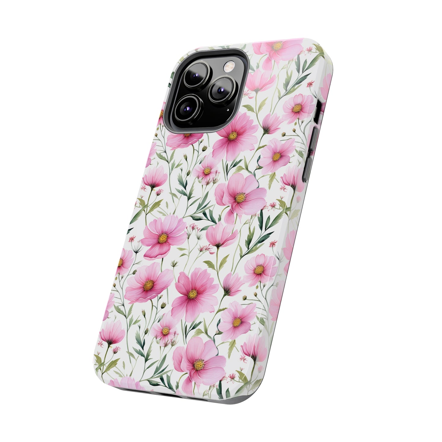 AI Cosmos Flower Pattern Phone Case for iPhone - Lightweight, Impact Resistant, Wireless Charging Compatible