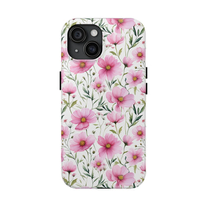 AI Cosmos Flower Pattern Phone Case for iPhone - Lightweight, Impact Resistant, Wireless Charging Compatible