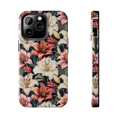 AI Lillies Flower Pattern Phone Case for iPhone - Lightweight, Impact Resistant, Wireless Charging Compatible