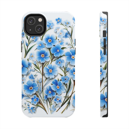 AI Forget Me Nots Flower Pattern Phone Case for iPhone - Lightweight, Impact Resistant, Wireless Charging Compatible