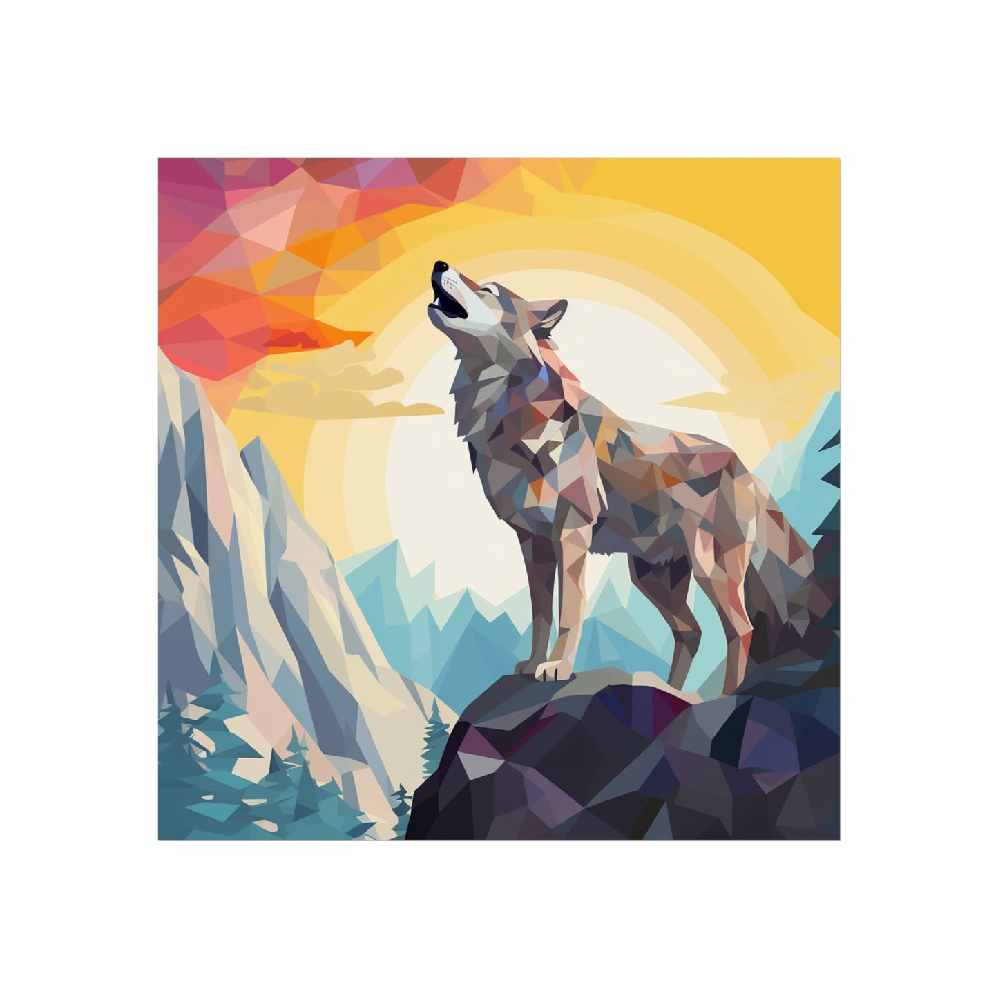 Fine Art Wolf Poster - Wildlife Art Print with Geometric Shapes!!! Wolves artwork!!!