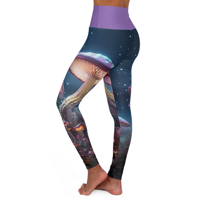 Stylish High Waisted Yoga Leggings with Psychedelic Mushrooms pattern created by AI Art!