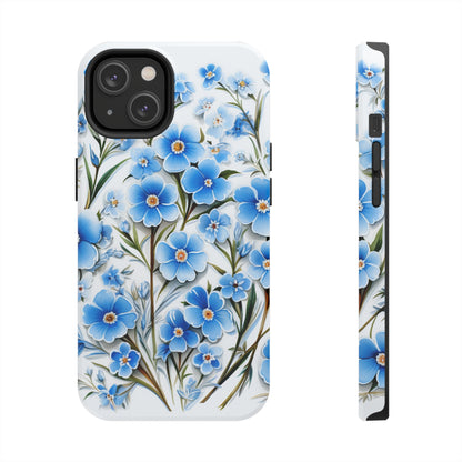 AI Forget Me Nots Flower Pattern Phone Case for iPhone - Lightweight, Impact Resistant, Wireless Charging Compatible