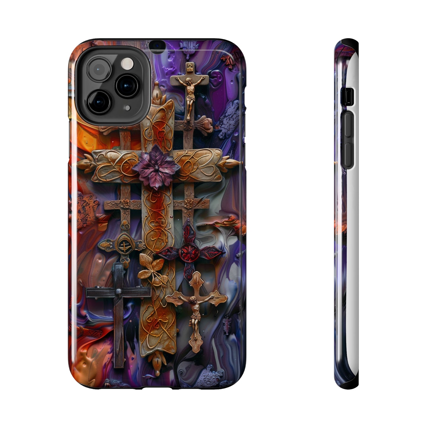 Colorful Crosses Phone Case for iPhone - Lightweight, Impact Resistant, Wireless Charging Compatible