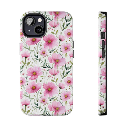 AI Cosmos Flower Pattern Phone Case for iPhone - Lightweight, Impact Resistant, Wireless Charging Compatible