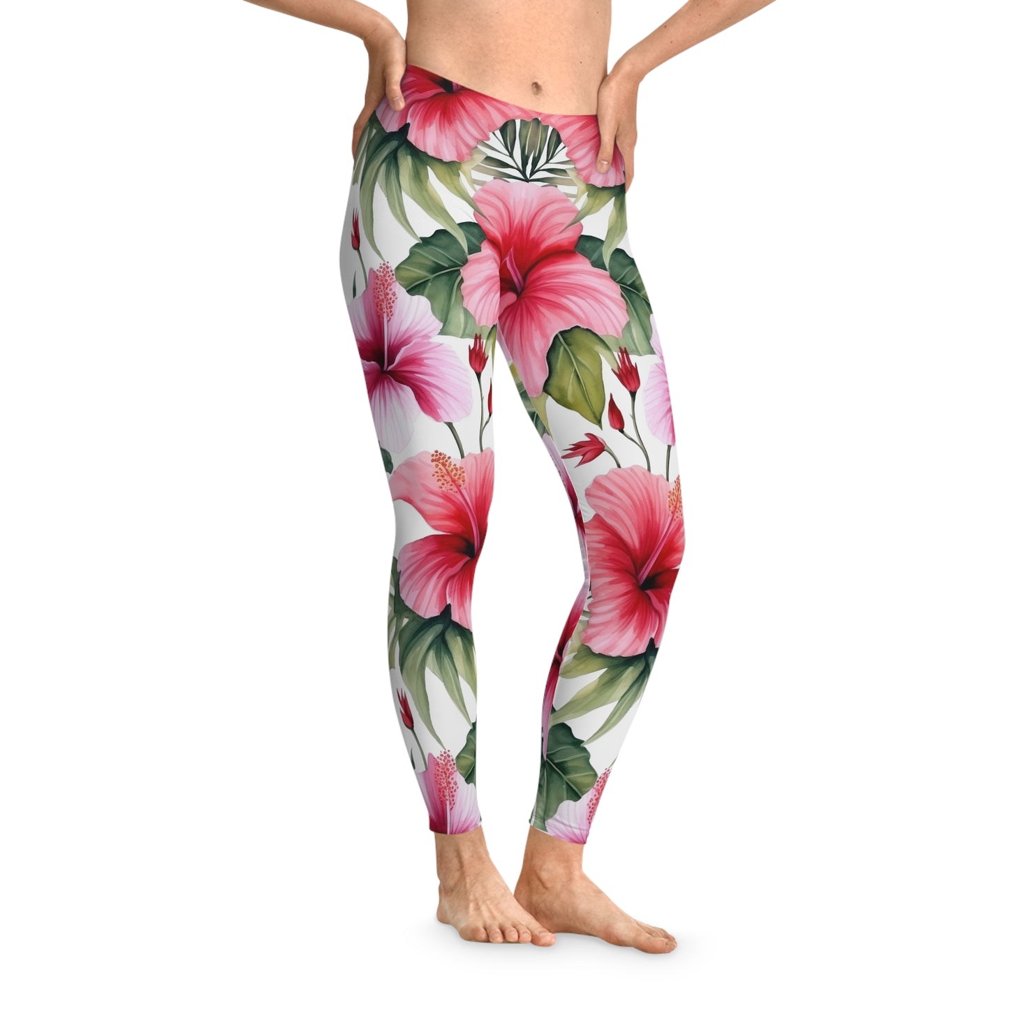 Pink Hibiscus Leggings - Tropical Elegance for Everyday Wear