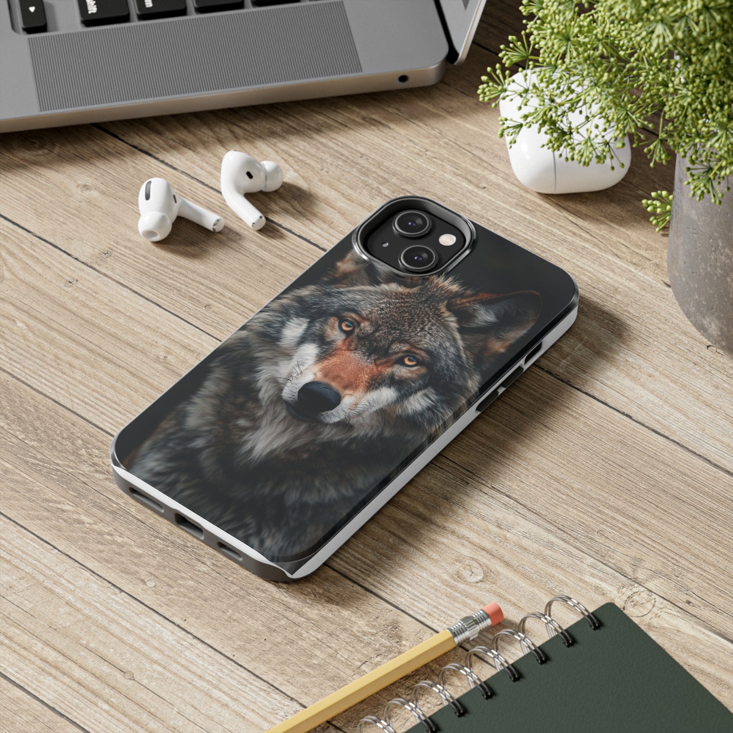 The Arte Povera Style Wolf Head 2 Phone Case for iPhone - Lightweight, Impact Resistant, Wireless Charging Compatible