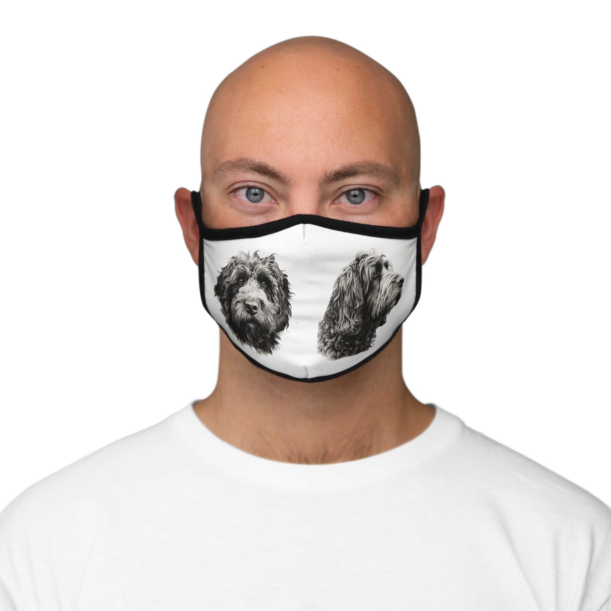 Fitted Polyester Face Mask with Dog Sketches - Dog Face Mask, reusable face mask, washable face mask.