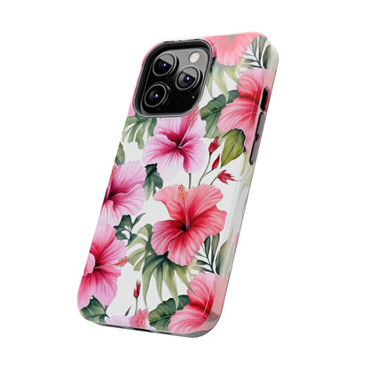 AI Pink Hibiscus Pattern Phone Case for iPhone - Lightweight, Impact Resistant, Wireless Charging Compatible-AI phone case-AI By AJ