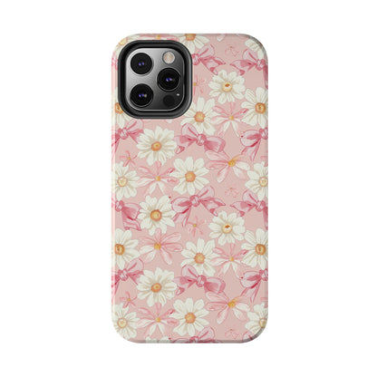 Daisies and Pink Bows Phone Case for iPhone - Lightweight, Impact Resistant, Wireless Charging Compatible