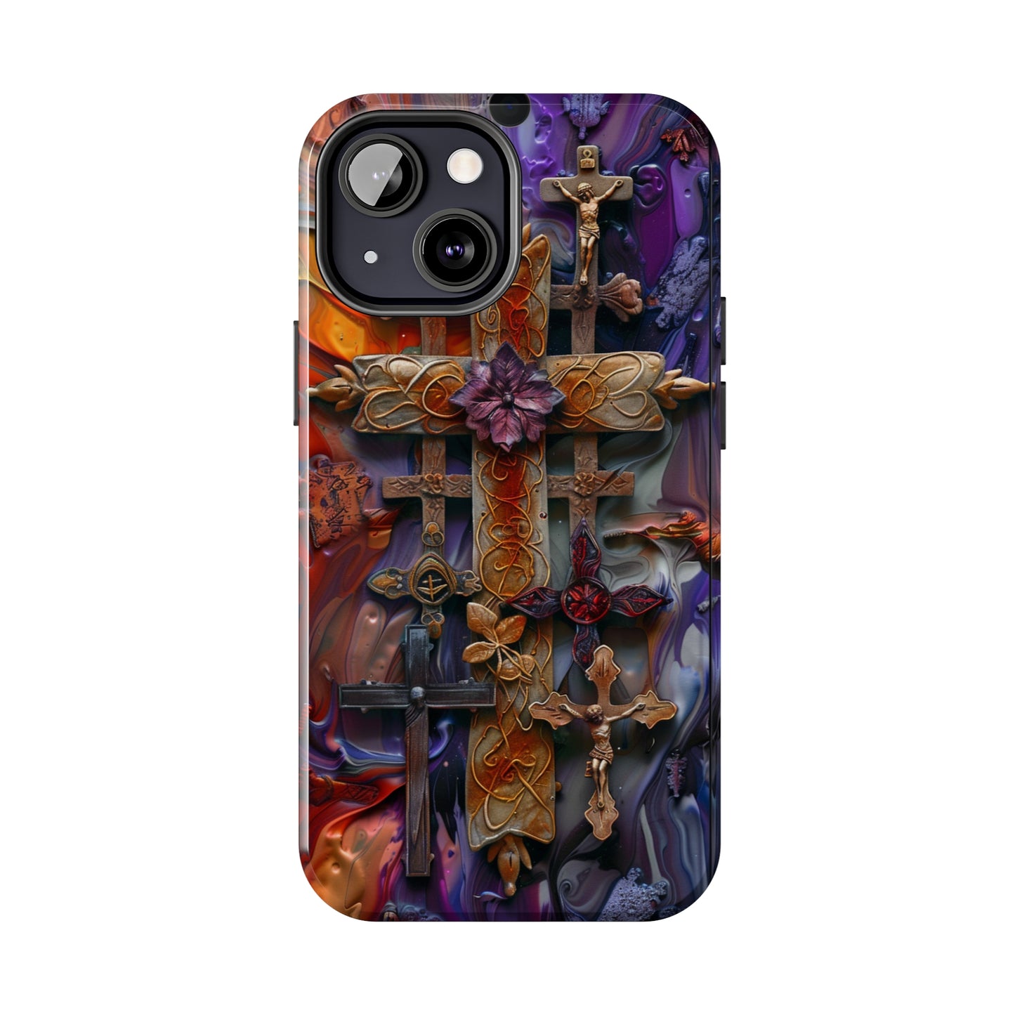 Colorful Crosses Phone Case for iPhone - Lightweight, Impact Resistant, Wireless Charging Compatible