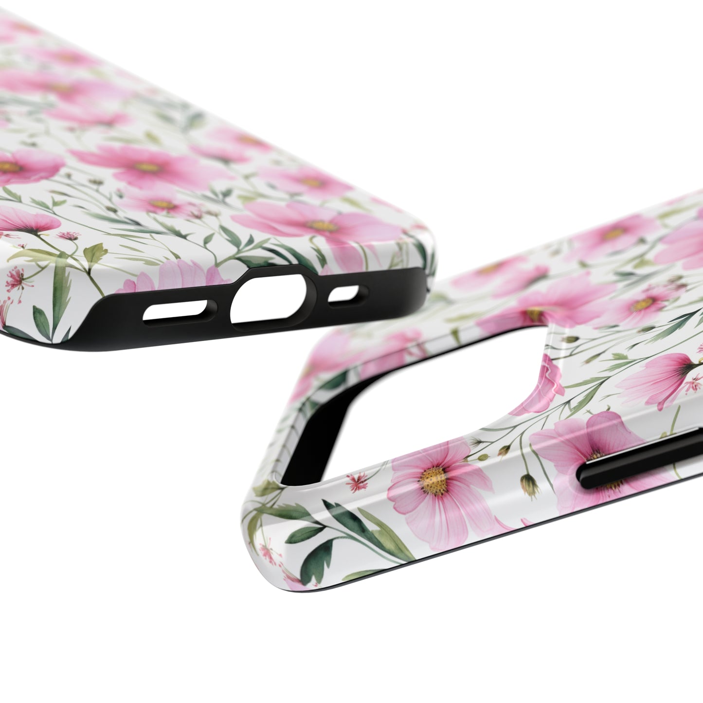 AI Cosmos Flower Pattern Phone Case for iPhone - Lightweight, Impact Resistant, Wireless Charging Compatible