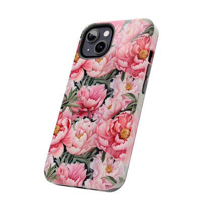 AI Peonies Floral Pattern Phone Case for iPhone - Lightweight, Impact Resistant, Wireless Charging Compatible