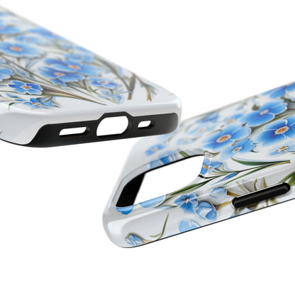 AI Forget Me Nots Flower Pattern Phone Case for iPhone - Lightweight, Impact Resistant, Wireless Charging Compatible