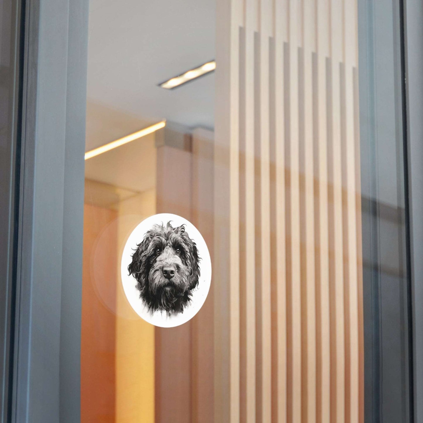 Round Vinyl Dog Sticker - Newfypoo, Labradoodle, Pet Decal