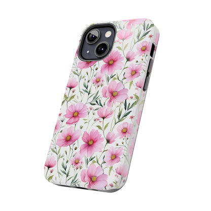 AI Cosmos Flower Pattern Phone Case for iPhone - Lightweight, Impact Resistant, Wireless Charging Compatible