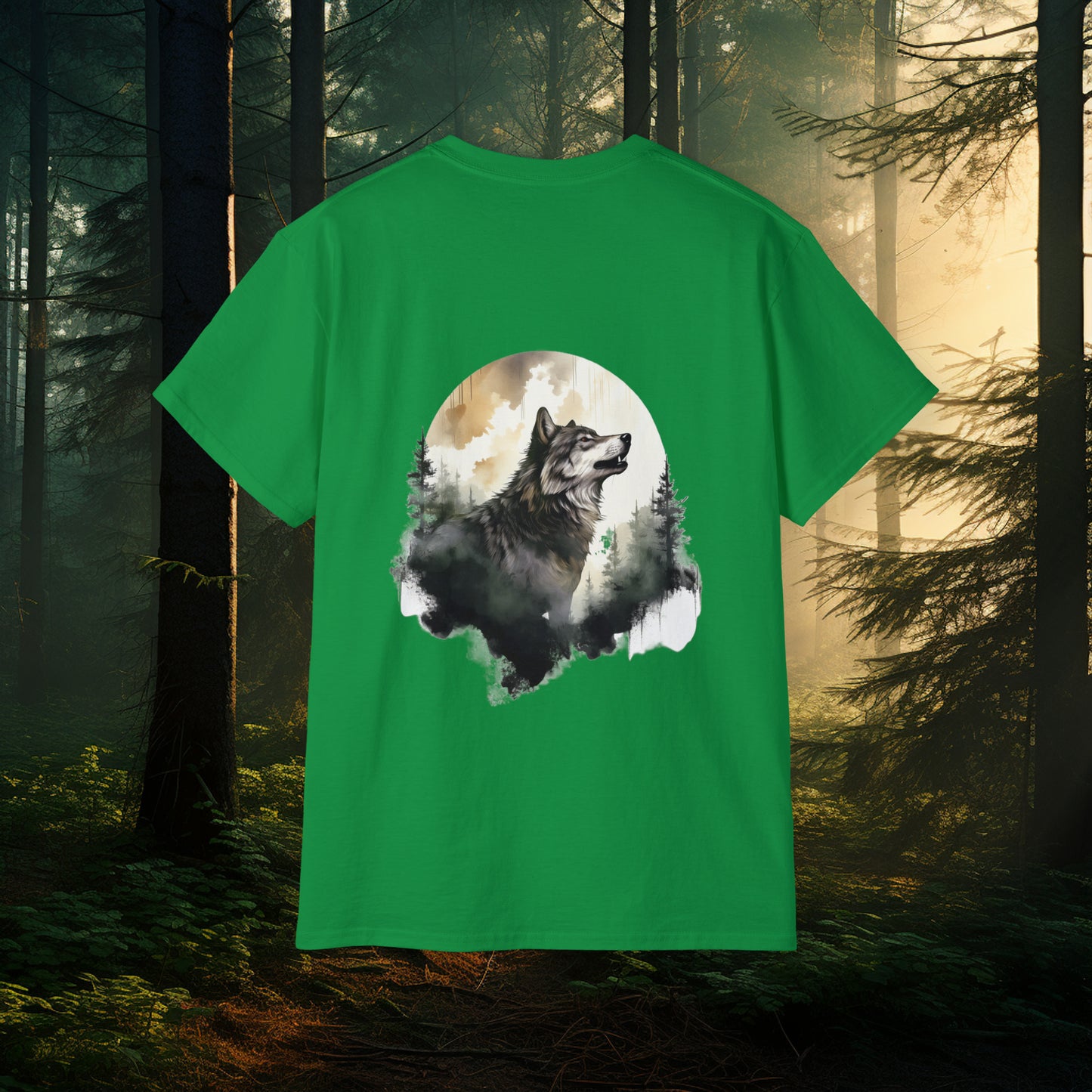 Unisex Ultra Cotton Tee - Dual Wolf Design, Mythical Creatures, Wolf Lover Shirt