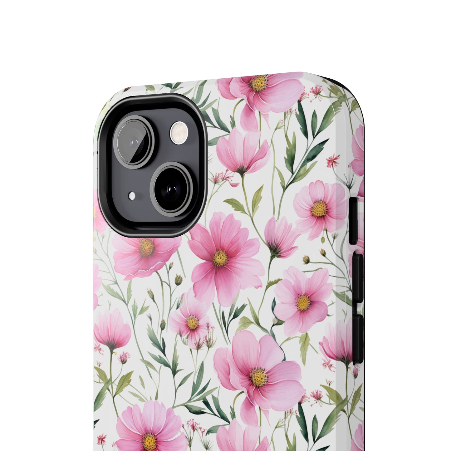 AI Cosmos Flower Pattern Phone Case for iPhone - Lightweight, Impact Resistant, Wireless Charging Compatible