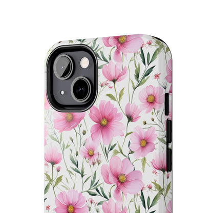 AI Cosmos Flower Pattern Phone Case for iPhone - Lightweight, Impact Resistant, Wireless Charging Compatible