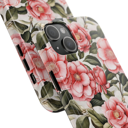 AI Camellias Flower Pattern Phone Case for iPhone - Lightweight, Impact Resistant, Wireless Charging Compatible