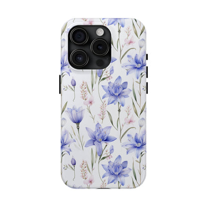 AI Bluebell Pattern Phone Case for iPhone - Lightweight, Impact Resistant, Wireless Charging Compatible