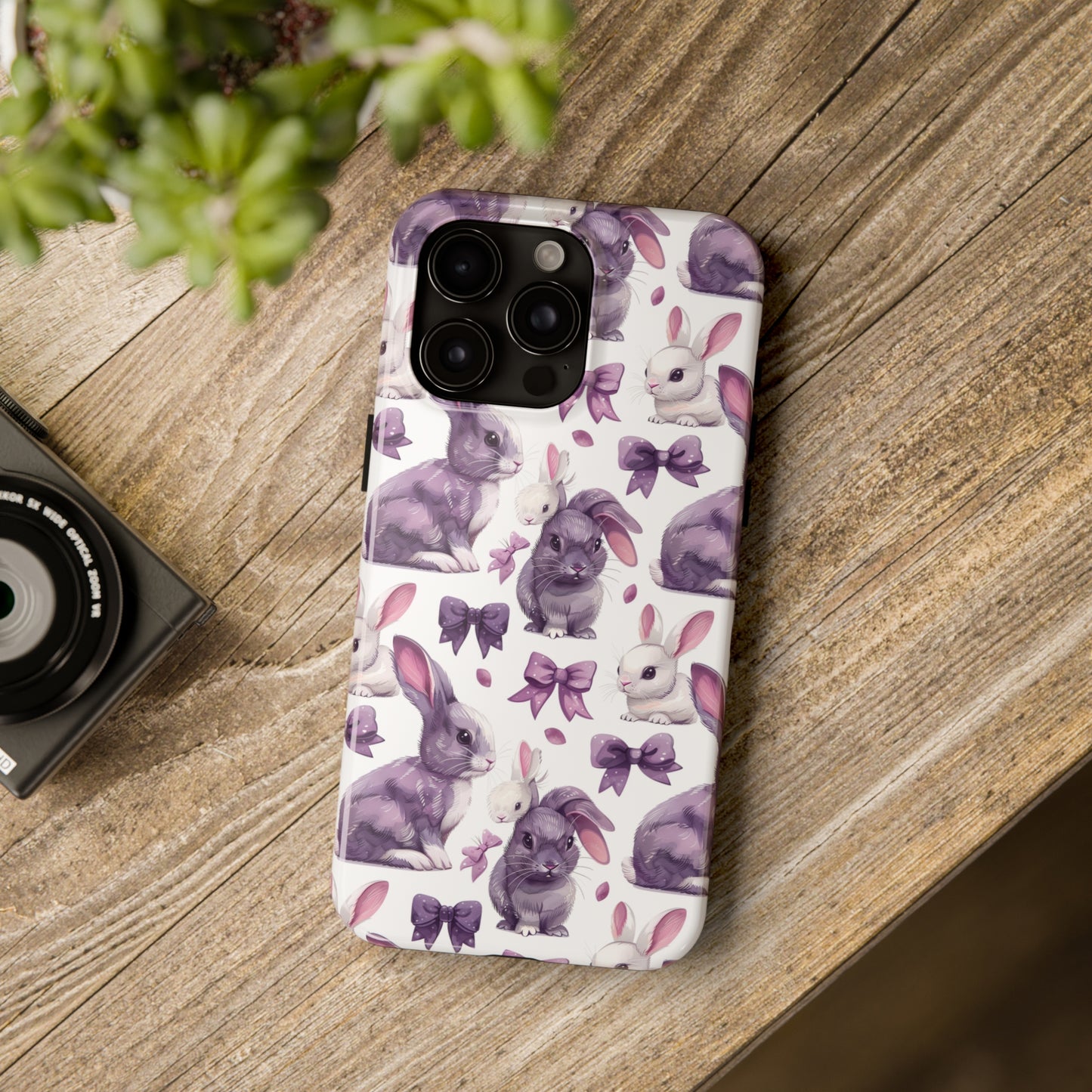 Bunnies and Bows Phone Case for iPhone - Lightweight, Impact Resistant, Wireless Charging Compatible