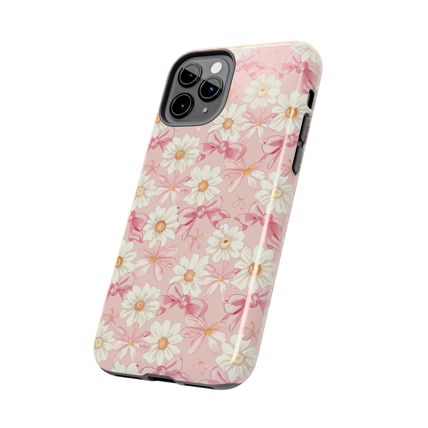 Daisies and Pink Bows Phone Case for iPhone - Lightweight, Impact Resistant, Wireless Charging Compatible