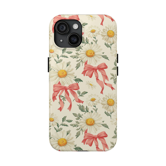 Daisies and Bows Phone Case for iPhone - Lightweight, Impact Resistant, Wireless Charging Compatible