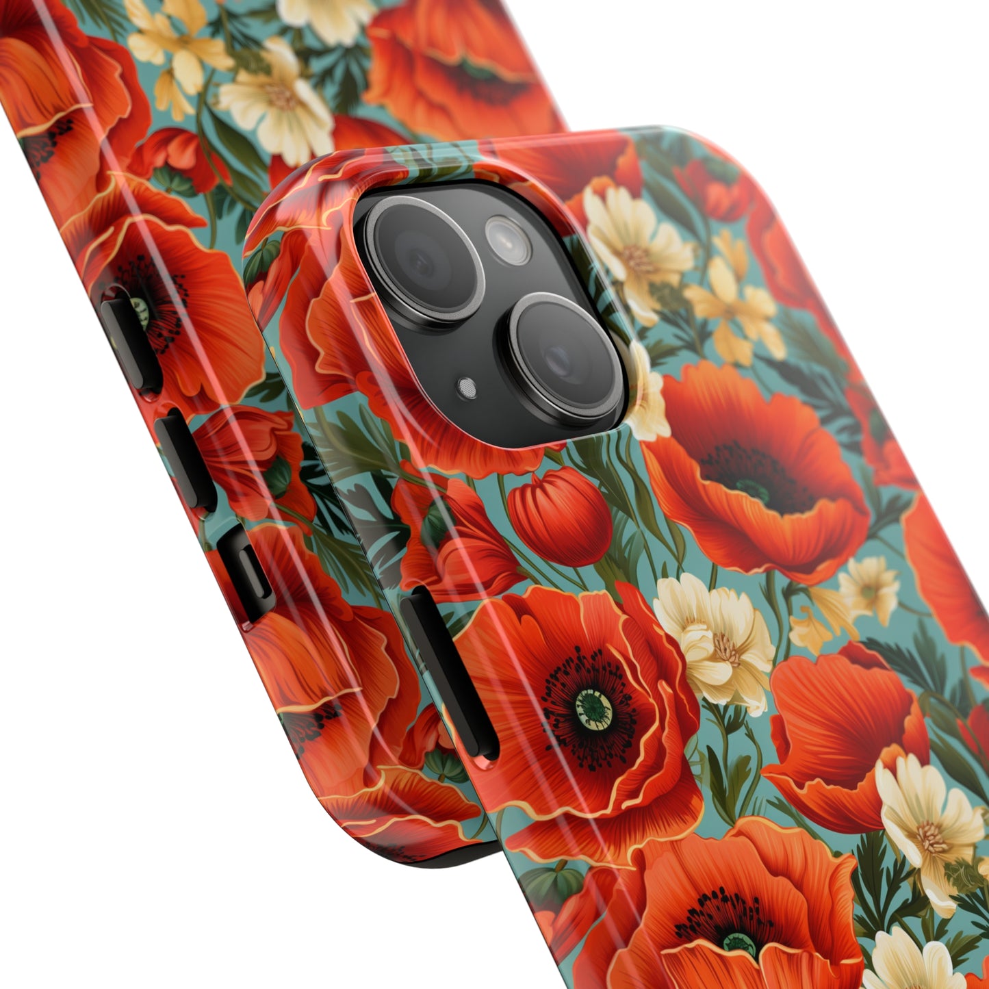 AI Poppies Floral Pattern Phone Case for iPhone - Lightweight, Impact Resistant, Wireless Charging Compatible